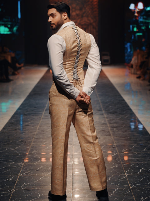 Dull Gold Corset Waistcoat And Pants