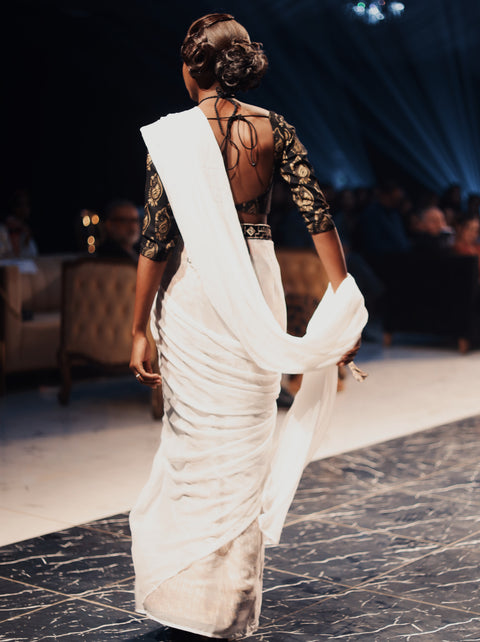 Black And White Chiffon Sari