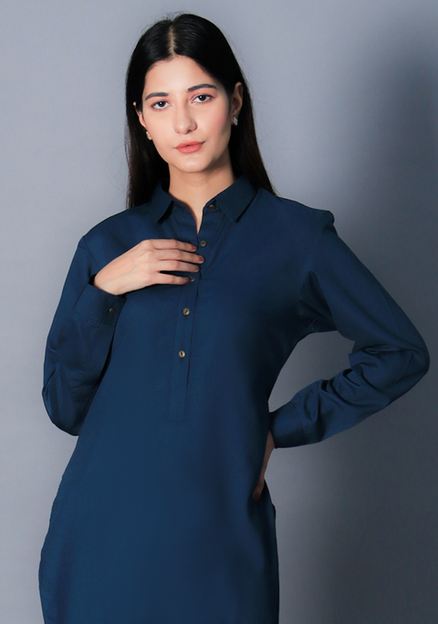 Poly viscose Moroccan Blue Iris Fit Suit