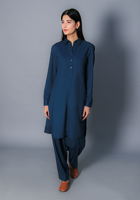 Poly viscose Moroccan Blue Iris Fit Suit