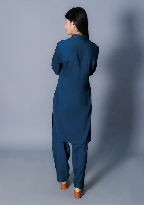 Poly viscose Moroccan Blue Iris Fit Suit