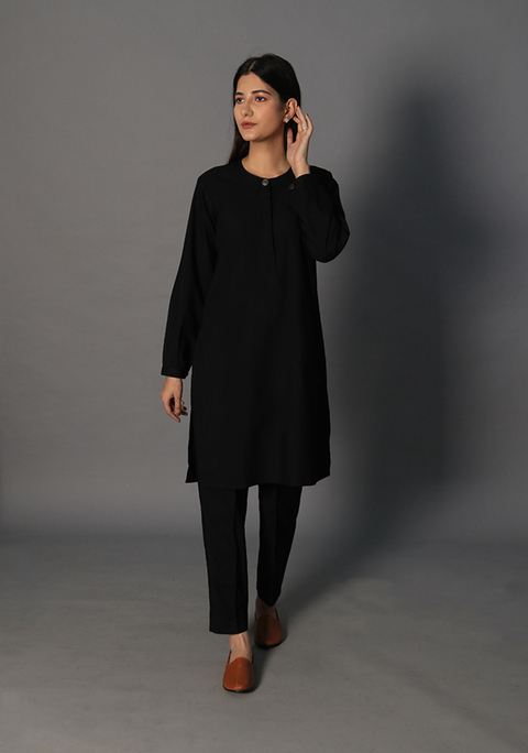 Poly Viscose Jet Black Tej Fit Suit