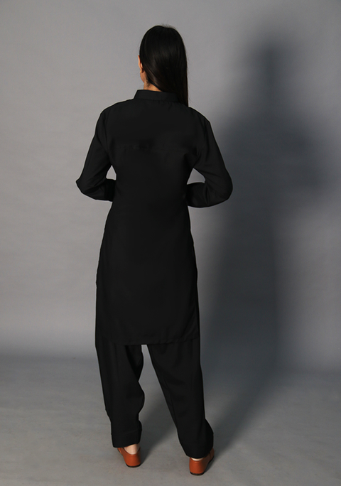 Poly Viscose Jet Black Tej Fit Suit