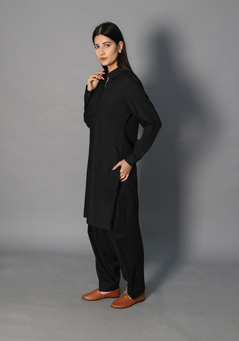 Poly Viscose Jet Black Tej Fit Suit